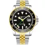Reloj Stührling Swiss Aquadiver GMT 3968.3 con esfera Negro, caja de 42 mm de diámetro y correa Pulsera de metal, Banda de metal bicolor en Oro, Plata.