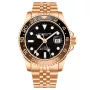 Reloj Stührling Swiss Aquadiver GMT 3968.5 con esfera Negro, caja de 42 mm de diámetro y correa Pulsera de metal en Oro rosa.